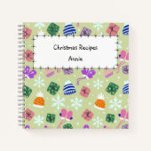 Christmas Green Doodle Pattern Monogram Recipe ノートブック (正面)