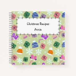 Christmas Green Doodle Pattern Monogram Recipe  ノートブック