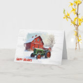 Christmas Green Farm Tractor and Red Barn カード (黄色い花)