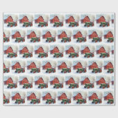 Christmas Green Farm Tractor and Red Barn ラッピングペーパー (フラット)