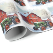 Christmas Green Farm Tractor and Red Barn ラッピングペーパー (ロールコーナー)