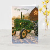 Christmas Green Farm Tractor In Snow カード (黄色い花)