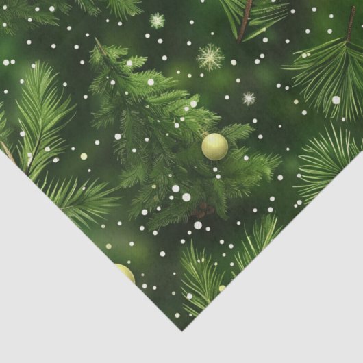 CHRISTMAS GREEN FERN BRANCHES & BALLS 薄葉紙 (詳細)