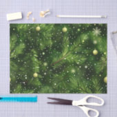 CHRISTMAS GREEN FERN BRANCHES & BALLS 薄葉紙 (クラフト)