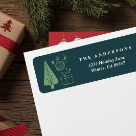 Christmas Green Hand Drawn Doodles Address Labels ラベル