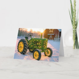 Christmas Green Old Farm Tractor シーズンカード