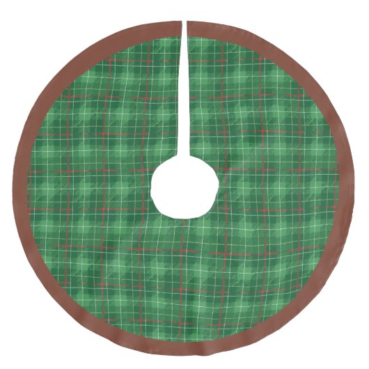Christmas Green Plaid ブラッシュドポリエステルツリースカート (正面)