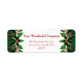 Christmas Green Plaid and Holly | Return ラベル (正面)