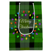Christmas Green Plaid And Lights Wreath ミディアムペーパーバッグ (裏面)