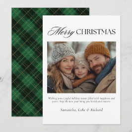 Christmas Green Plaid Family Photo Holiday Card シーズンカード