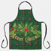 Christmas Green Plaid with Wreath エプロン (正面)