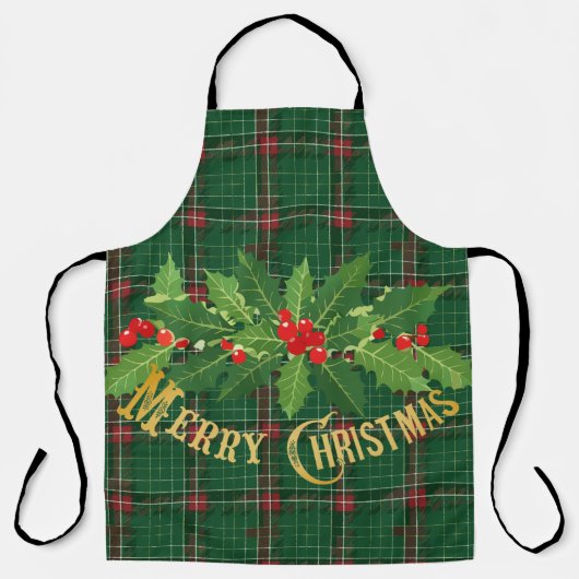 Christmas Green Plaid with Wreath エプロン (正面)
