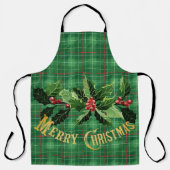 Christmas Green Plaid with Wreath エプロン (正面)