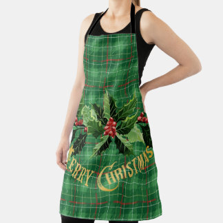 Christmas Green Plaid with Wreath エプロン