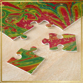 Christmas Green Red Gold abstract marbled ジグソーパズル