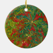 Christmas Green Red Gold abstract marbled  セラミックオーナメント (裏面)