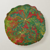 Christmas Green Red Gold abstract marbled  ラウンドクッション (裏面)