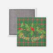Christmas Green red Plaid With Wreath マグネット (正面/裏面)