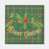 Christmas Green red Plaid With Wreath マグネット (正面)