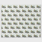 Christmas Green Retro Truck With Tree ラッピングペーパー (フラット)