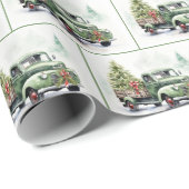 Christmas Green Retro Truck With Tree ラッピングペーパー (ロールコーナー)