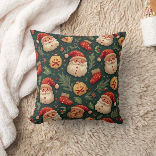 Christmas Green Santa Cookie Pillow Cushion クッション (ブランケット)