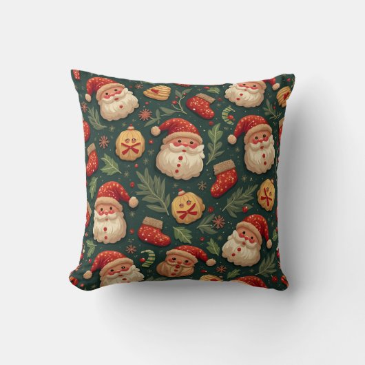 Christmas Green Santa Cookie Pillow Cushion クッション (正面)