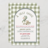 Christmas Green Silly Goose Baby Shower  招待状 (正面/裏面)