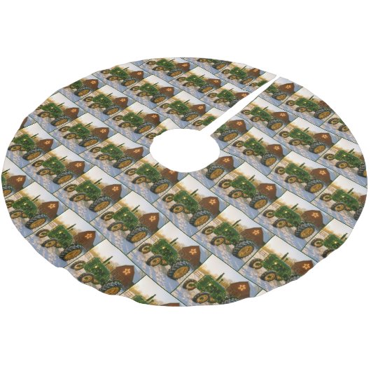 Christmas Green Tractor With Glowing Lights ブラッシュドポリエステルツリースカート (アングル)