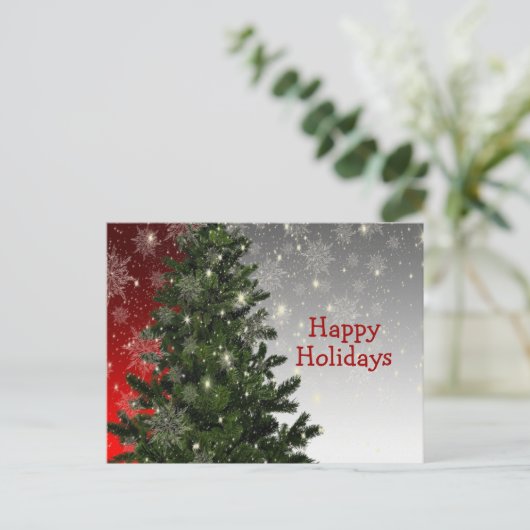 Christmas Green Tree Red Silver Greeting Holidays  ポストカード (スタンド正面)