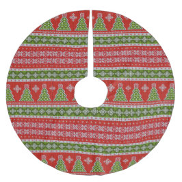 Christmas Green Trees Red White Pattern Holidays ブラッシュドポリエステルツリースカート