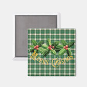 Christmas Green White Plaid マグネット (正面/裏面)