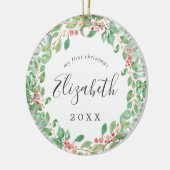 Christmas Greenery Baby's First Christmas Photo セラミックオーナメント (左)