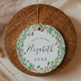 Christmas Greenery Baby's First Christmas Photo セラミックオーナメント