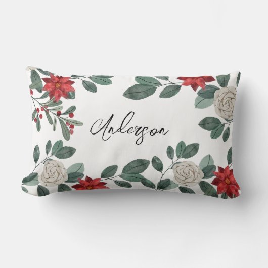 Christmas Greenery Berries  ランバークッション (正面)