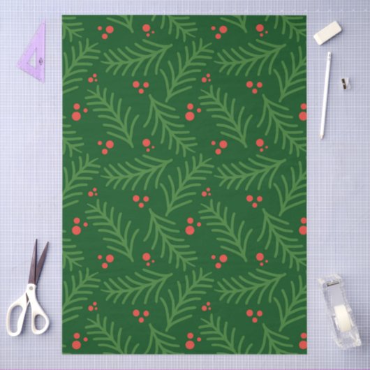 Christmas Greenery Berries Artisan Modern Holiday 薄葉紙 (クラフト)