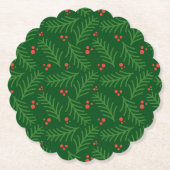 Christmas Greenery Berries Festive Holiday Party ペーパーコースター (正面)