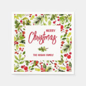 Christmas Greenery Berries Holiday スタンダードカクテルナプキン (正面)