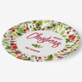 Christmas Greenery Berries Holiday ペーパープレート (アングル)