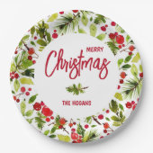 Christmas Greenery Berries Holiday ペーパープレート (正面)