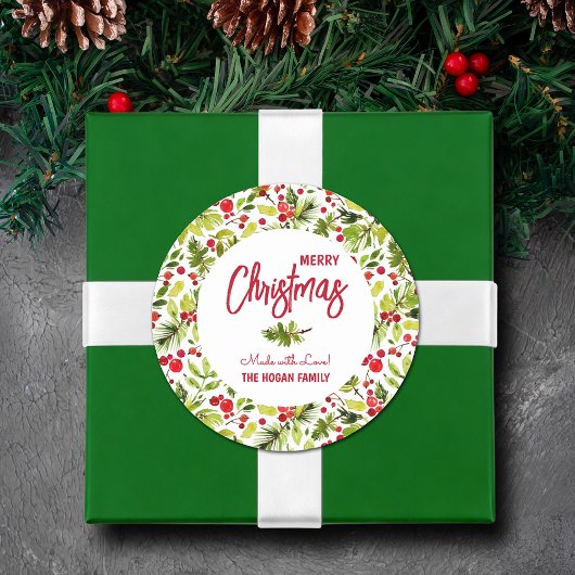 Christmas Greenery Berries Homemade Food Holiday ラウンドシール