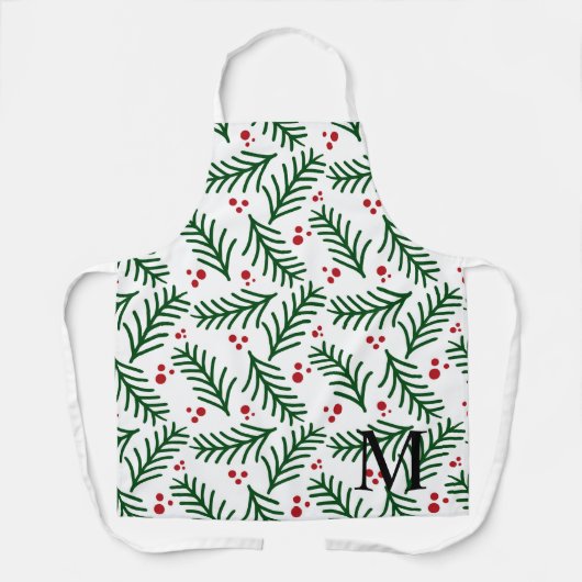 Christmas Greenery Berries INITIAL Modern Holiday エプロン (正面)