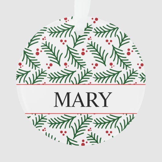 Christmas Greenery Berries NAME Modern Holiday オーナメント (正面)