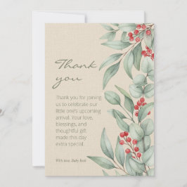 Christmas Greenery Berry Winter Baby Shower サンキューカード