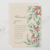 Christmas Greenery Berry Winter Baby Shower サンキューカード (正面/裏面)