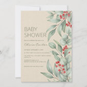 Christmas Greenery Berry Winter Baby Shower 招待状 (正面)