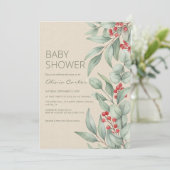 Christmas Greenery Berry Winter Baby Shower 招待状 (スタンド正面)