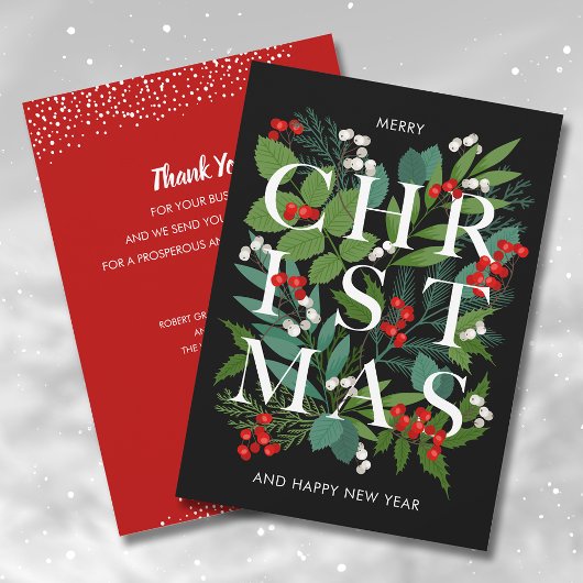 CHRISTMAS Greenery Business Thank You シーズンカード