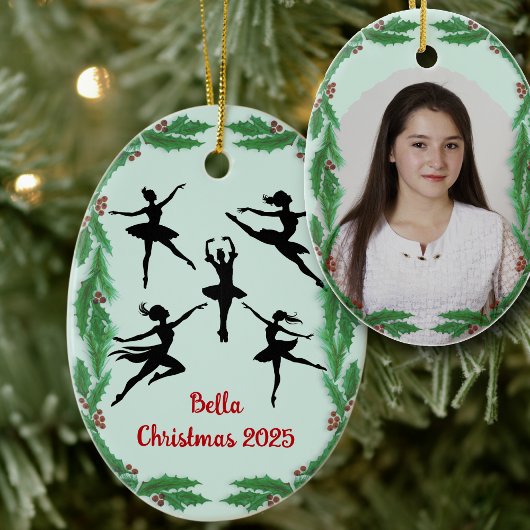 Christmas Greenery Dancer Ballet Photo Ornament セラミックオーナメント
