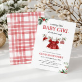 Christmas Greenery Merry Little Girl Baby Shower 招待状